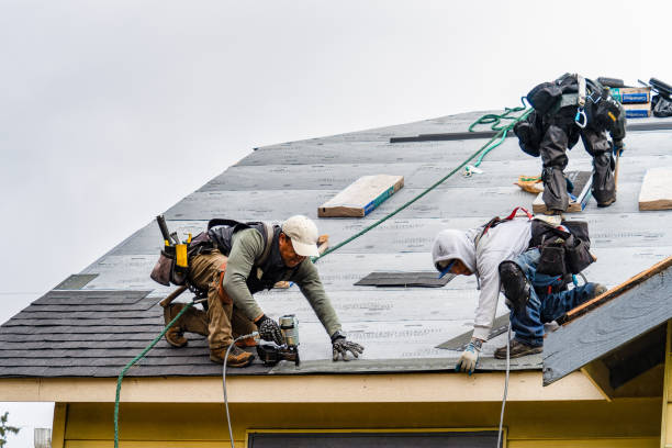 Professional Storm Damage Roof Repair technician working in Linwood, MA